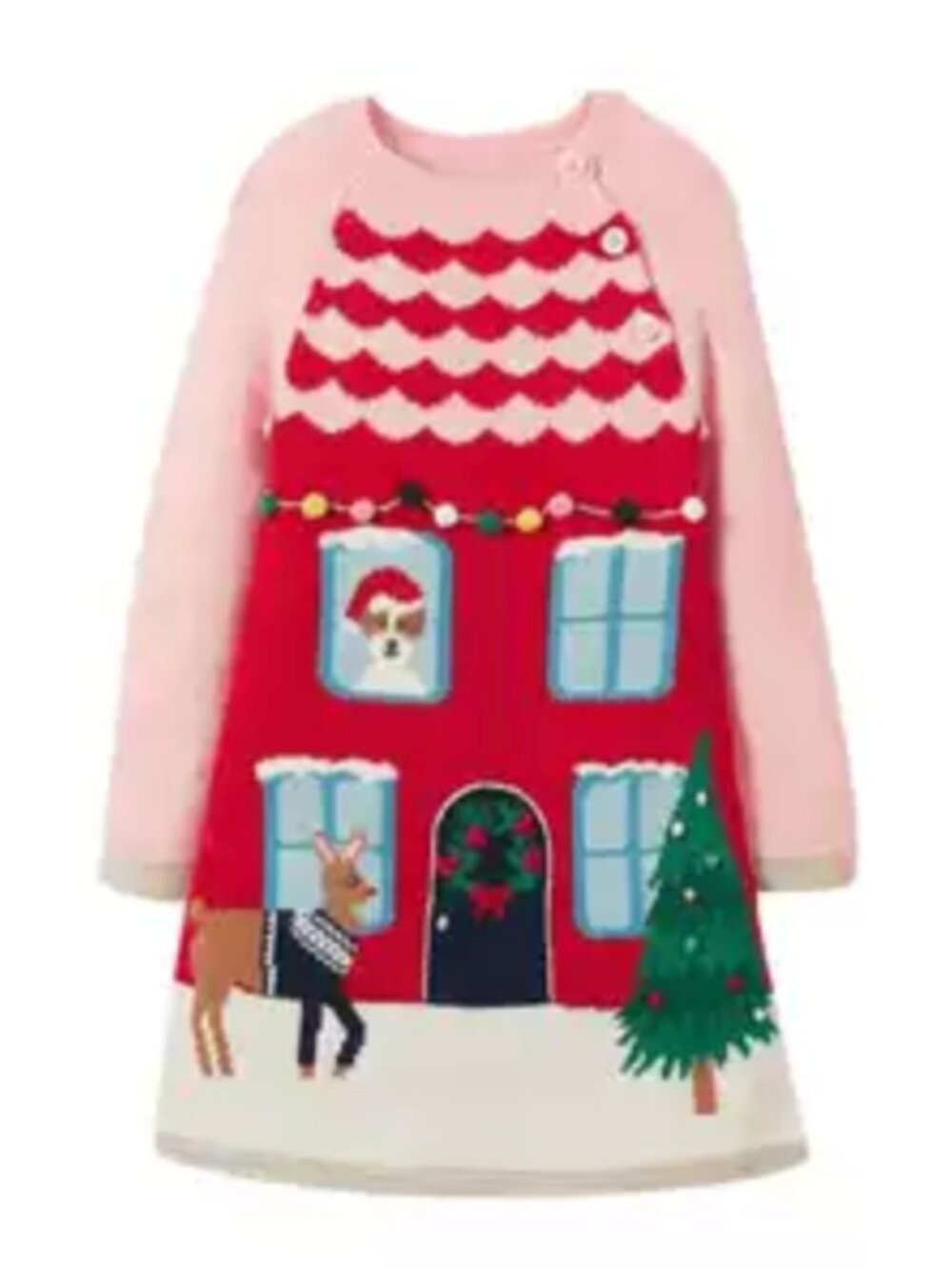 Mini Boden Christmas Sweater Dress 8-9Y Festive Knitted Pink Red House Holiday